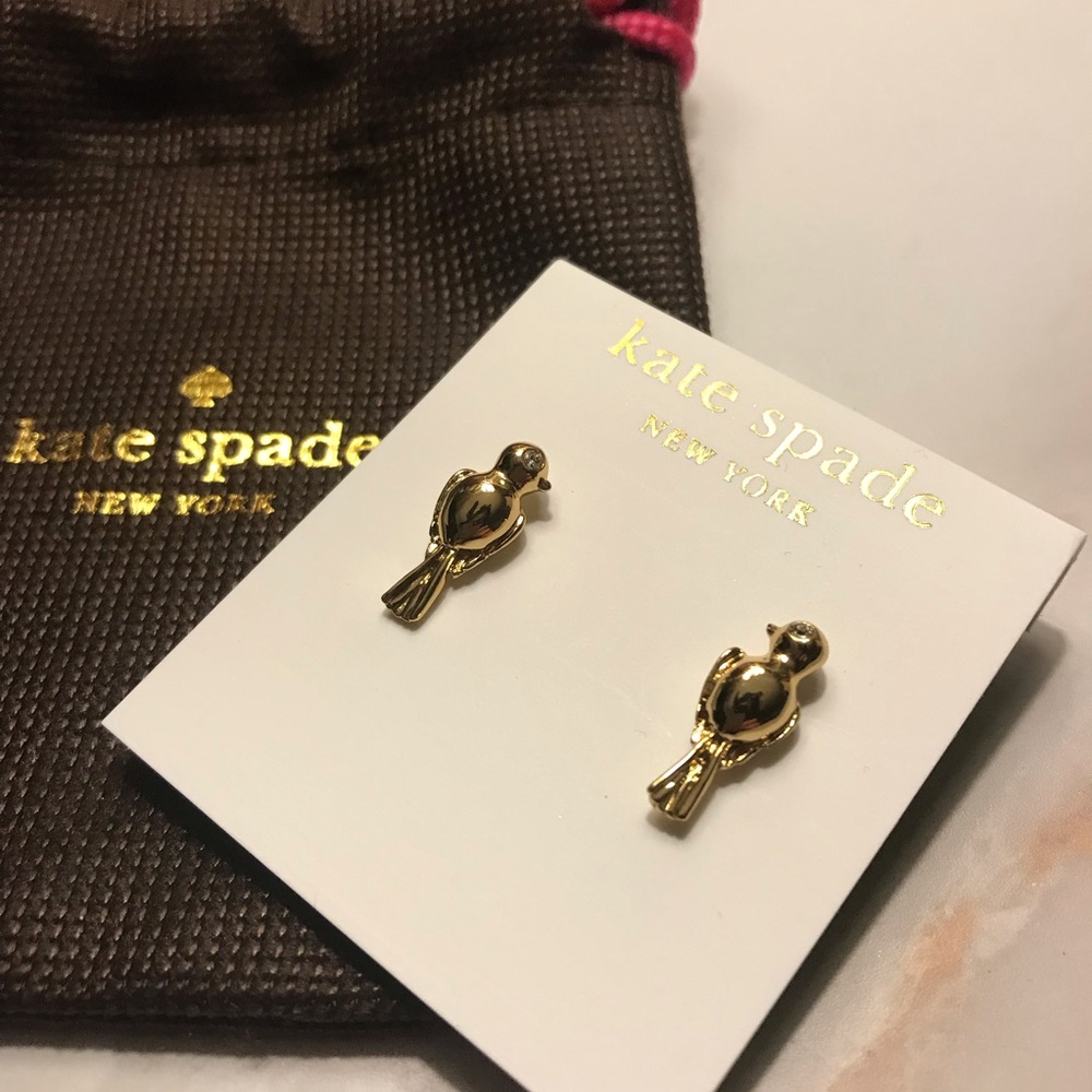 BNIB Kate Spade caged bird gold stud earrings